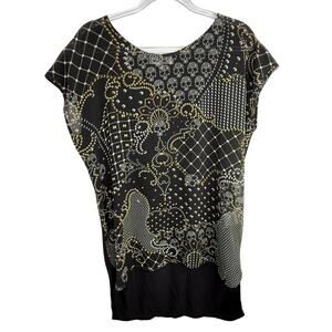 VINTAGE Y2K LADY DUTCH Womens TP/XS Tunic Black Gothic Emo Sheer Skull Blouse